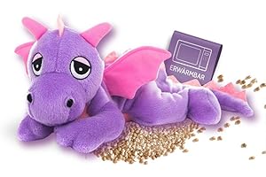‎HABIBI Habibi Plush Wärmekissen/Stofftier f. Kinder und Erwachsene – 1830 Glücksdrache lila mit Hirsefüllung, Wärmekuscheltier zum Erwärmen in der Mikrowelle/Backofen, ideal auch für Babys