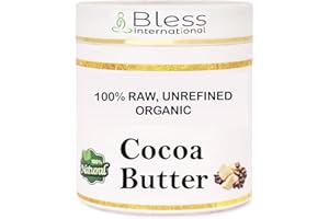 BLESS INTERNATIONAL Beurre de Cacao Cru Bio 100% Pur, Naturel & Non Raffiné | Hydratant pour la Peau pour Visage, Corps & Cheveux | 450 G/1 LBS Grade A | Crèmes, Baumes, Lotions, Savons DIY | Adoucit la Peau Sèche