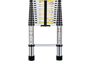 Nestling 12.5ft/3.8M Telescopic Ladder, Aluminium Loft Ladder Extendable, Max Load 150kg/330lb, Adjustable Step, for Decorating, Painting