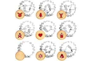 Aonveki Linzer Ausstecher Weihnachten, 9 Stück Plätzchenausstecher aus Edelstahl, Klein Ausstechformen Keksausstecher Weihnachten, Spitzbuben für Backform, Kekse und Fondant
