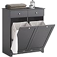 SoBuy 2 Drawers 2 Doors Laundry Cabinet Laundry Chest Bathroom Cabinet with 2 Laundry Baskets Dark Grey W78 x D38 x H91cm BZR33-DG