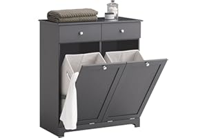 SoBuy Mueble Ropa Sucia con cestos para Ropa Sucia - Armario baño con 2 cajones y 2 Bolsas extraíbles, Ideal para baño, lavandería - Mueble baño Robusto en MDF, Gris, 78x38x90 cm, BZR33-II-DG