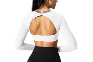 ZAAYO Sportowa koszulka damska z długim rękawem, bez pleców, z długim rękawem, wysoka rozciągliwość, szwy, koszulka z długim rękawem