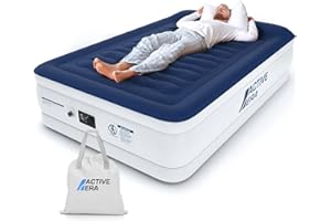 Active Era Luxury Double Inflatable Mattress | Puncture Resistant Double Airbed w/Flock Coating | Quick 3 Mins Blow Up Bed w/Built-in Pump | Portable Air Bed - Home Camping & Guests 193x137x36.5 cm