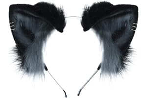 Dodheah Orecchie da Gatto Orecchie di Volpe Lupo Catwoman Cosplay Halloween Natale Carnevale Costume Ragazze per Adulti Ragazze Nero Grigio