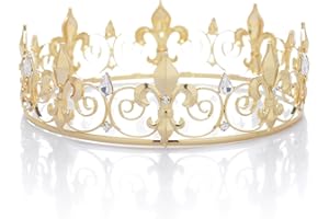 SWEETV Medieval Imperial Cristal Corona del Rey Tiara de los Hombre para la Celebración
