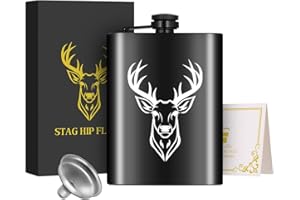 LKKCHER NOVELTY 8oz/237ml Flasque de Poche en Acier Inoxydable, Motif de Tête de Cerf Blanc, avec Entonnoir, Carte de Voeux et Boîte Cadeau, Portable Étanche Flasque, pour Camping, Randonnée, Activités de Plein Air
