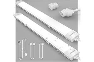KUKUMAO LED Batten Light 6000K Daylight, Linkable LED Fluorescent Strip 4000LM Fitting for Garage, Workshop, Office, Wall, Kitchen, Shed, IP65 Plug in Ceiling Light Strip, 4FT, 120cm, 36W.