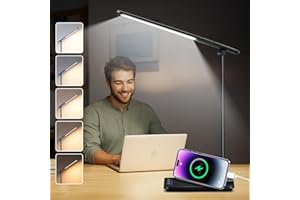 PIKOY LED Desk Lamp, 500 LM+15 Brightness+5 Colours, Desk Light with 45Min Timer, Table Lamp, Desk Lamps Office, Study Lamp with USB Charging Port
