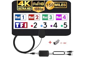 MILIWAN Antenne TV Intérieur Puissante - 280KM Antenne HDTV 4K 1080P avec Amplicateur de Signal Antenne TNT Interieur pour Chaîne Locale Postuler à Tous Les Téléviseurs