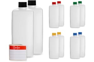 Octopus 10x 500 ML Bouteilles en Plastique HDPE avec Bouchons à vis colorés, Bouteilles carrées vides avec étiquettes