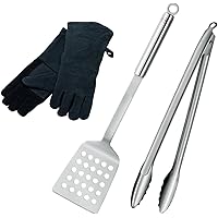 RÖSLE Barbecue-Set 3-tlg., Hochwertiges Grillset mit Leder-Grillhandschuhe, BBQ-Wender, Grillzange 40 cm, Edelstahl 18…