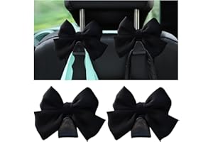 Calkkrer 2 Stück Schwarz Kopfstützen-Haken, Praktischer Doppelhaken für Taschen, Cute Bow Auto-Haken, Leder-Luggage-Hook, Aufbewahrungshaken, Innenraum-Zubehö