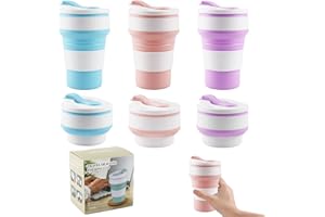 UPTVIN 3 bicchieri pieghevoli in silicone con coperchio, pieghevoli, per viaggi, campeggio, da viaggio, resistenti al calore e alle scottature, per picnic, viaggi