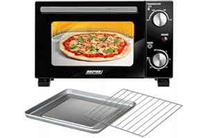 MPM MPE-13 Mini four autoportant, 10 l, avec chaleur voûte/inférieure, avec plaque de cuisson et grille, réglage de la température sur 4 niveaux de 90 à 230 °C, avec bouton rotatif, petit format, noir