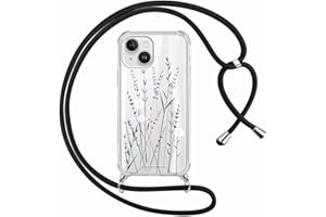 Yoedge Handyband Handyhülle für iPhone 14/iPhone 13 6,1" Hülle mit Band, Weiche Silikon TPU + PC Stoßfest Schutzhülle mit Kordel zum Umhängen, Durchsichtig Case mit Aesthetic Muster, Blumen 1