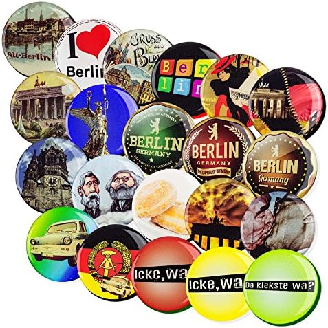 Colourful Refrigerator Magnets City of Berlin - Rummage Table - 4 cm / 1.57 inch Diameter - dome shaped surface in glas optics, strong and big - for Kids, Nursery, Whiteboard, Refrigerator, Office and Household