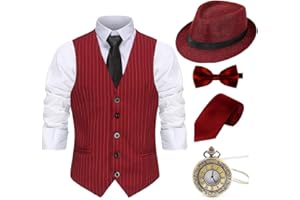 Gionforsy 20er Jahre Herren Weste Kostüm Zubehör Set mit Hut Weste Fliege Krawatte Taschenuhr Gangster Accessoires Set für Great Gatsby Party Halloween Karneval Fasching Mottoshow