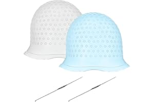 YFHUVB 4 PCS Set Highlighting Cap, Hair Highlighting Kit, Hair Color Brush Set Professional Reusable Highlighting Caps with 2 PCS Hook Salon Hairdressing Dyeing Staining Tools for Women Men (White+Blue)