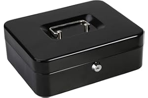 Metall-Geldkassette mit Geldablage, Parrency-Geldkassette mit Schlüsselschloss für Sicherheit (Schwarz, mittel - 9 4/5 "x 7 4/5" x 3 1/2 ")