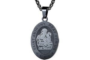 FaithHeart Personalised Stainless Steel St Benedict Anthony Necklace for Men Women Retro Christian Patron of Saint Talisman Amulet Jewellery in Silver/Gold/Black Birthday Gift