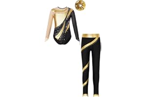 ranrann Enfant Fille Justaucorps Legging et Elastique des Cheveux Tenue Gymnastique Patinage Artistique Danse Costume Spectacle 5-16 Ans