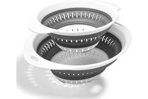 JQKX Collapsible Colander,BPA Free Silicone Colanders & Food Strainers with Plastic Handles Vegetable and Fruit Kitchen Draining Pasta Foldable Strainer Colander Dishwasher Safe Set of 2 Gray