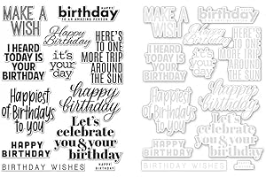 CYFUN DESIGN Happy Birthday Dies and Stamp Sets for Card Making Make a wishes,Happines of Birthdays to You Words Metal Cutting Dies Match Clear Rubber Seal Stamp Sets for DIY Scrapbooking Paper Crafting Arts Craft