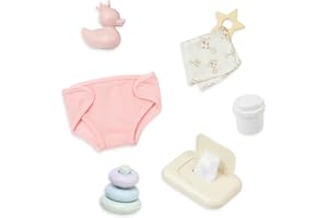 LullaBaby - 9-Pc Baby Muñeca Cambiar Set - pañales, toallitas para bebés y Anillos de apilamiento - 14-Pulgadas Baby Doll Accesorios - Pretend Play - Baby Doll Jugar y Cuidar Set