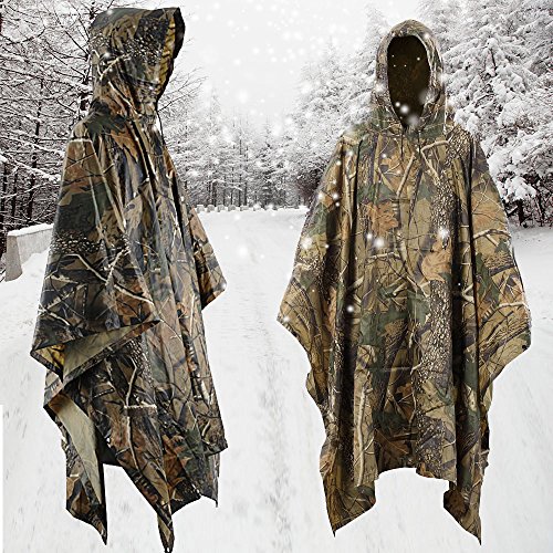 Aodoor Regenjacken Regenponcho wasserdicht regenmantel für die Jagd Camping, Freizeit Regenmantel, Baumblatt Camouflage Rain Poncho