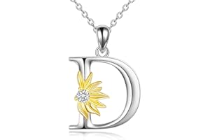VONALA Srebro wysokiej próby 925 słonecznik naszyjnik srebro wysokiej próby inicjał alfabet litera skrypt imię wisiorek słonecznik biżuteria prezenty dla kobiet dziewczyn, Srebro szterlingowe
