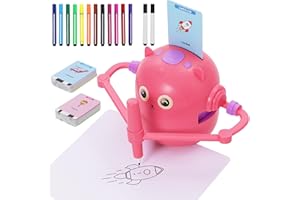 NUKDEY Robot Dessinateur Enfant, Robot de Dessin pour Enfants avec Guide Vocal, 14 Stylos et 100 Cartes, Robots Qui Dessine Tout Seul, Aide Les Enfants à Apprendre à Dessiner, Jouet éducatif Interactif(Rose)