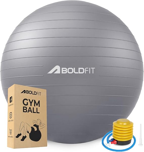 Boldfit Gym Ball for Exercise with Foot Pump for Workout Yoga for Women and Men Swiss Ball for Balance Stability Training, Fitness 65cm-Grey