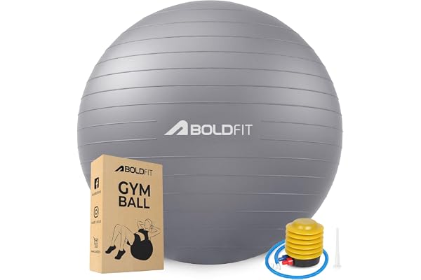 Boldfit Gym Ball for Exercise with Foot Pump for Workout Yoga for Women and Men Swiss Ball for Balance Stability Training, Fitness 65cm-Grey