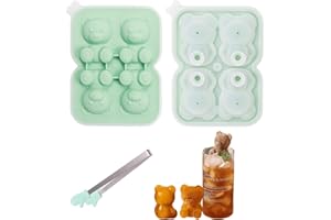 MUYAPAY Bär Eiswürfelform, 4 Kammern Silikon Bär Eiswürfelschalen mit Deckel Süße 3D Bär Form Eisformen Silikon mit Eiszange für DIY Kaffee, Milch, Saft, Eisform
