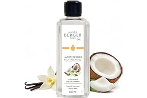 MAISON BERGER – Recharge Lampe Berger Coco Monoï 500 ML – Zeste d'orange Verte, Mandarine, Fleur d'Oranger – Parfum Gourmand – Anti-odeurs – Fabriqué en France