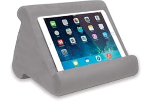 JML Pill-O-Pad Tablet Stand - Tri-Ledge, Lap Mounted, Soft Tablet Holder with Side Pocket - Compatible with iPad, Kindle and More, Sturdy and Lightweight, for Women & Men - Light Grey