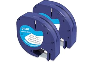 Molabel Kompatybilny Letratag 91221 S0721610 91201, 12 mm x 4 m, czarny na białym, plastikowy pasek Letratag, kompatybilny z Dymo Letratag LT-100H LT-100T XR 200B (2 sztuki)