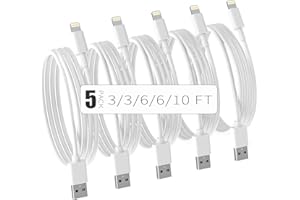 JJCALL iPhone Charger Cable [MFi Certified] 5Pack(3/3/6/6/10 FT) Lightning Cable Fast Charging Cord iPhone Charging Cable Compatible iPhone 14/14 Pro/Max/13/12/11 Pro Max/XR XS Mini 8 7 Plus iPad