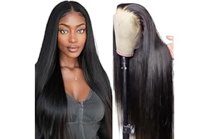 Gsoroel Parrucche Capelli Veri 13x1 Swiss Lace Front Human Hair Wig Straight Glueless Wig 1B Natural Black Brazilian Virgin Hair Pre Plucked With Natural Hairline 16 Inch