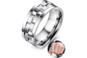 AMZCOM Spinner Ring Edelstahl Silber Breit, Angst Ring Herren Drehbarer Meditationsringe Zappel Ring, Anti Stress Ring Sorgenband, Erwachsene Dekompression Spielzeug,11