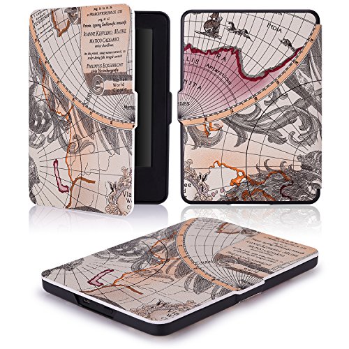 Kindle 7.Gen Hülle Case - MoKo Superleicht PU Leder Tasche Schutzhülle Schale für Amazon E-reader Kindle (7. Generation - 2014 Modell)(Nur Geeignet für Kindle 2014 Modell mit Touchscreen), Map A