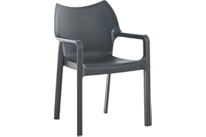 ‎CLP CLP Kunststoff-Gartenstuhl Diva mit Armlehnen I XXL- Kunststoffstuhl mit Einer Belastbarkeit von 160 kg, Farbe:dunkelgrau