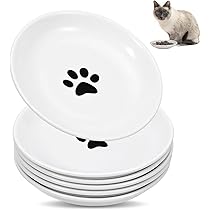 Comedero Gato Cerámica 4 Piezas - Plato Plano Ancho, Diseño Patas De Gato, Para Mascotas Pequeñas