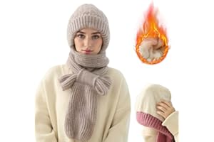 GENERIC Integrated Ear Protection Windproof Cap Scarf, 2025 New Winter Warm Knitted Hat Scarf, Warm Knitted Beanie Hats, Plus Velvet Thick Winter Knitted Hats