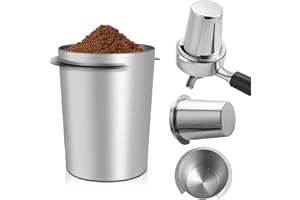 NIZIRIOO Kubek dozujący do kawy z sitkiem ze stali nierdzewnej, kubek dozujący: 58 mm, kubek do kawy z dozownikiem do kawy do ekspresu do espresso, akcesoria do sitka – część sprężynowa proszkowa, srebrny