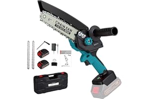 FEEYOO Motosierra Batería, Mini 6 pulgadas Recorte sin Escobillas, Motosierras Eléctricas Profesionales, con tanque de aceite, 2 Baterías, herramienta de jardín para jardinería de corte de madera