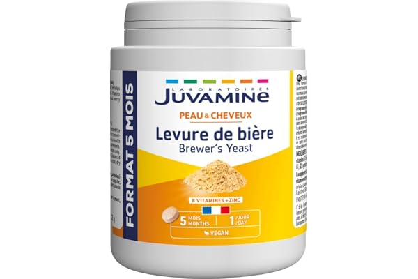 Juvamine - Levure de Bière - Beauté de la Peau, des Cheveux et des Ongles - Vitalité - Vitamines B Zinc - 150 Comprimés Programme de 5 Mois - Fabriqué en France