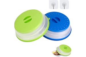 AILA 2 Piezas Tapa Microondas, Cubierta de Microondas Plegable, Tapa para Microondas Plegable con 2 Ganchos Autoadhesivos, Tapa Microondas sin BPA, Colador Plegable para Microondas(Azul+Verde)