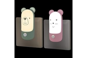 ANNMORE Luce Notturna Bambini da Presa con Interruttore On/Off, 2 Pezzi Lampada Notte Animali da Parete Decorazioni Camera da Letto Neonati, Luci per Corridoio, Lucina Allattamento, Regalo Bambina 4 Anni